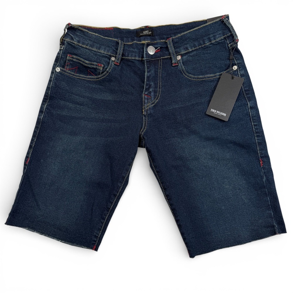 True Religion Ricky Relaxed Straight Denim Shorts Dark Scorched Wash Mens 30 NWT
